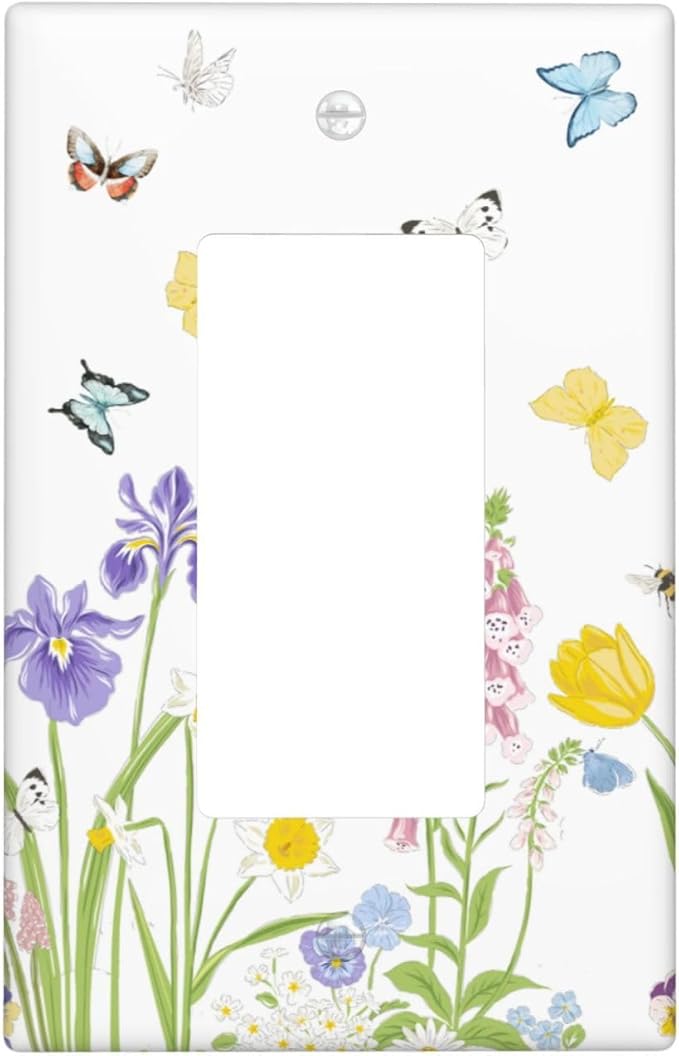 Flower Butterfly Single Gang Rocker Light Switch Cover Plates Decorative Outlet Covers, 1 Gang Rocker Wall Plate