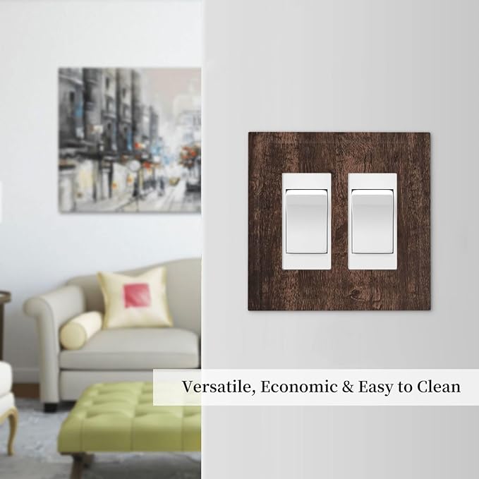 Brown Dark Wood Plank Rustic Vintage Print Decorative Outlet Covers 2 Gang Double GFCI Rocker Electrical Wall Panels Light Switch Cover Plate for Farmhouse Home Decor