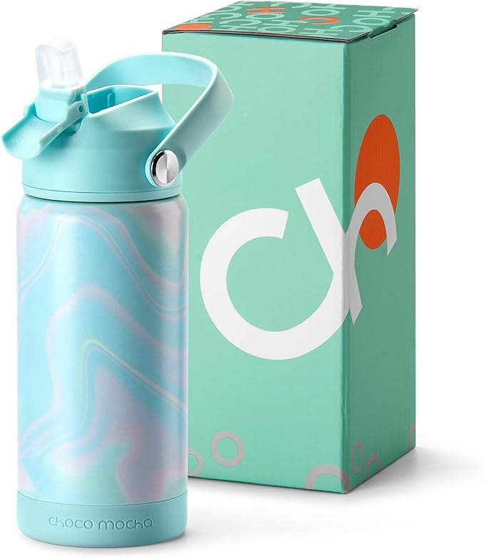 Choco Mocha Kids Water Bottle For School, Kids Insulated Water Bottle Stainless Steel for Girls, 14Oz Teal