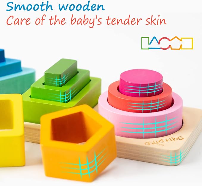Symdiro Montessori Toys for 1 2 3 Year Old Boys Girls-Wooden Sorting & Stacking Toys for Baby Toddlers,Educational Shape Color Sorter Preschool Kids Gifts…