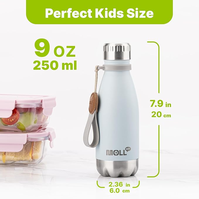 9 oz Water Bottle Stainless Steel Double Wall Vacuum Insulated Sports Water Bottle for Kids, Small Cola Shape Water Bottle Leak Proof (Blue-Purple Pink)
