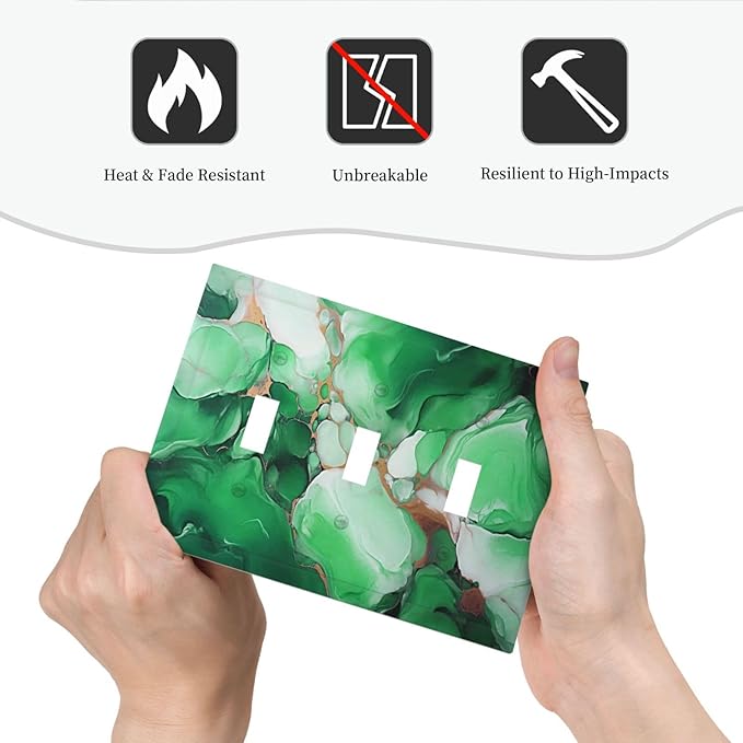 Decorative Light Switch Cover Plate Abstract Luxury Emeralds Green Gold MarbleTextures 3 Gang Wall Plate Oversized Triple Toggle Switch Cover Plate Jumbo Electrical Face Plate