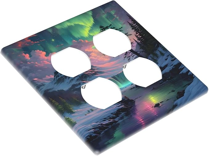 Snow Mountain Aurora Waterfalls Rivers Forest Outlet Covers 2 Gang Double Duplex Decorative Light Switch Covers Electrical Wallplates Socket Faceplate for Bedroom Living Room Decor