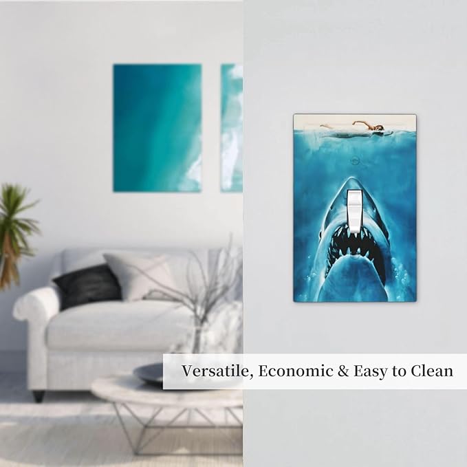 Swimming Woman Funny Shark Blue Ocean Decorative Light Switch Cover 1 Gang Single Toggle Device Electrical Faceplate Switchplates Decorator Outlet Wall Plate for Kids Room Bedroom Decor