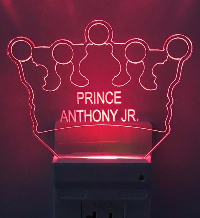 Night Light Multi Color Personalized LED Plug-in, Ultra-Slim Touch Night Light Smart Dusk to Dawn Sensor, Kids Children's Bedroom Kitchen Bathroom Hallway Play Room Variations (Prince Crown)