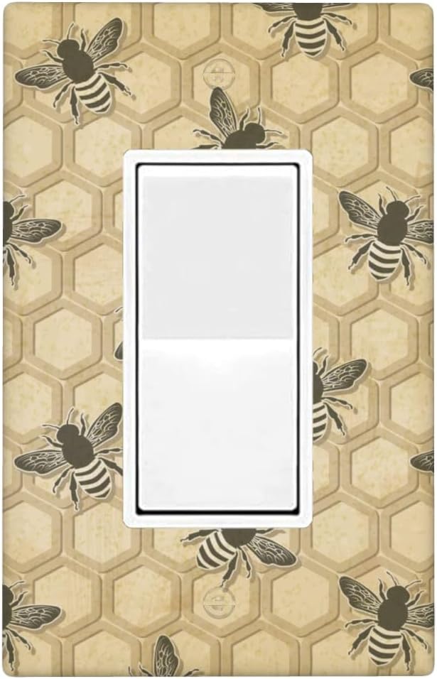 Honey Bee Honeycomb 1-Gang Rocker Wall Plate, Vintage Bee Switch Plate for Kitchen, Living Room, Sunroom & Home