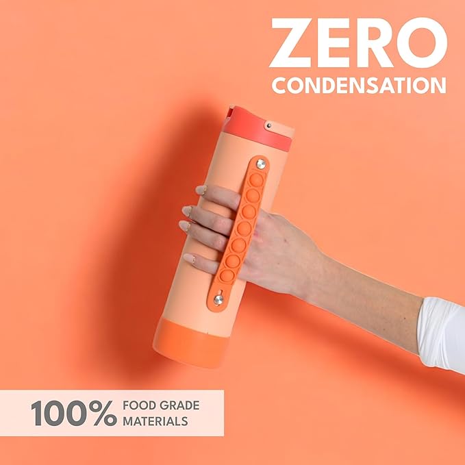 Elemental Iconic Kids Water Bottle for School - 100% Leak-Proof Insulated Water Bottles with Straw Lid & Pop-It Handle for Boys & Girls - Triple-Wall Insulated & BPA-Free, 20oz – Peach Sunrise
