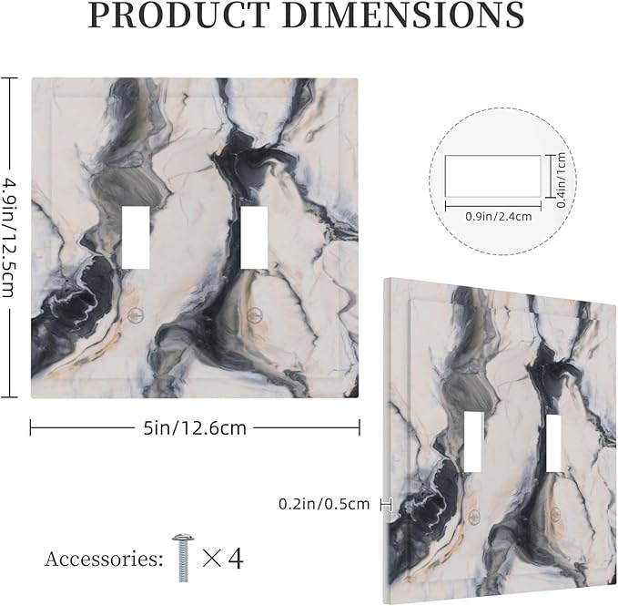 Abstract Marble Textured Modern Luxury Print Decorative Switch Plates 2 Gang Double Toggle Outlet Light Switch Cover Wall Plate Electrical Faceplate for Bathroom Kitchen Decor