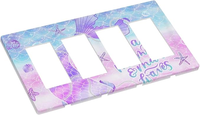 Purple Mermaid Tail Scales 4 Gang Quad Rocker/GFCI/Decorator Light Switch Cover Plate Decorative Electric Faceplate Decorative Switchplate Screwless