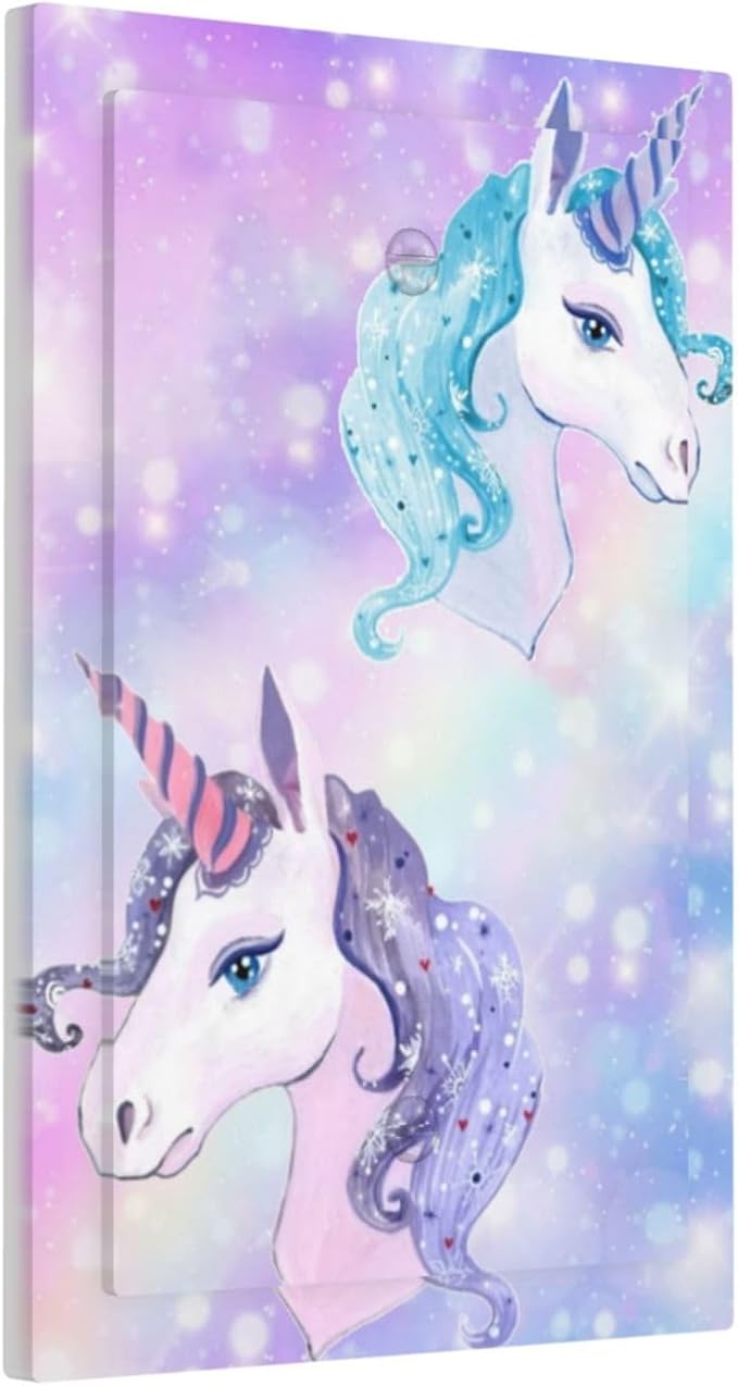 Purple/Blue Rainbow Unicorn Decorative 1 Gang No Device Blank Wall Plate Oversize Kid Girl Fantasy Cute Stars Cartoon Electric Unused Receptacle Decorator/Gfci Light Outlets/Switches Face Plate Cover