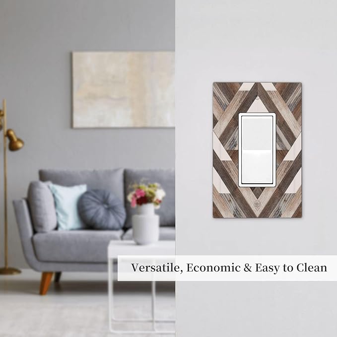 Polygon Collage Abstract Shapes Rustic Wood Panel Print Decorative Outlet Covers 1 Gang Single Rocker Light Switch Cover Plate Wall Plates GFCI Faceplate for Farmhouse Bedroom Decor