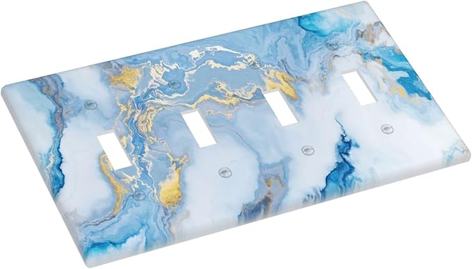 Beautiful Marble Texture Blue Gold Fluid Abstract Print Light Switch Covers Quad Toggle Electrical Faceplate 4 Gang Wall Plate Decorative Switch Plates Cover for Bedroom Bathroom Decor