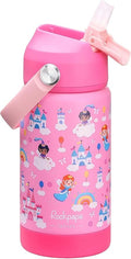 rockpapa 14 oz Kids Insulated Water Bottle，Stainless Steel Toddler Cups with Straws, BPA Free, Leak-Proof, Kids Water Bottle for School Boys& Girls (Pink Fairies)