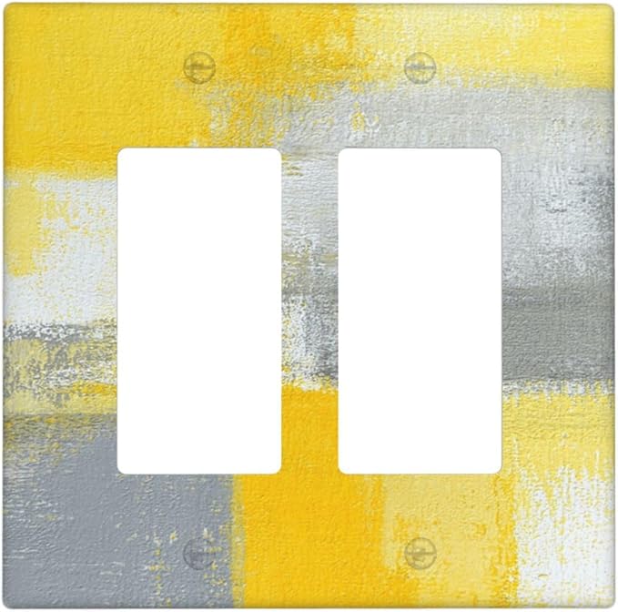 Outlet Covers Retro Modern Gray Yellow Ombre Abstract Art 1 Gang Duplex Light Switch Cover Plate Decorative Wall Plates Electrical Switchplate Receptacle for Bathroom Bedroom Decor（2 Pack）