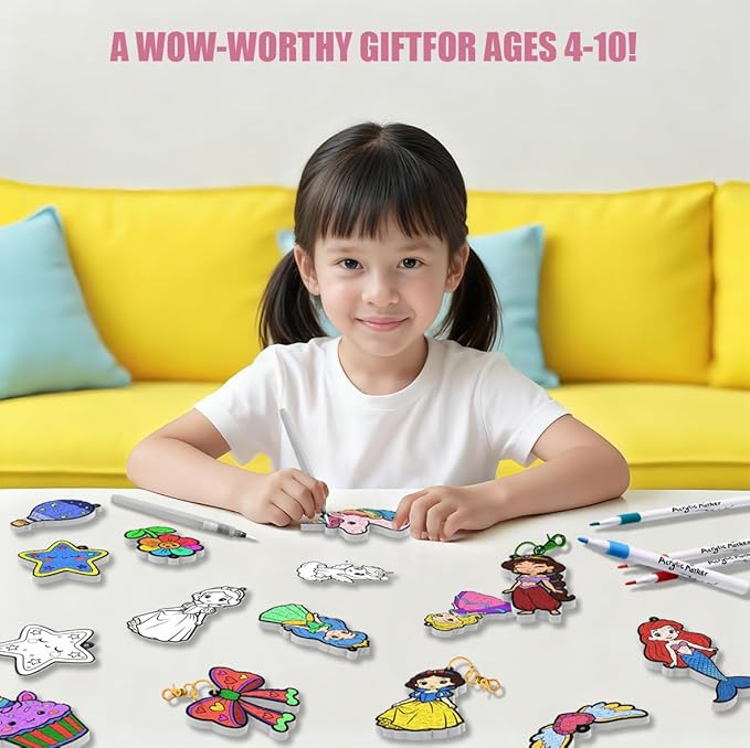 WurLoo Aqua Puffs 3D Art Kit for Kids, Mess-Free Paint by Number Crafts with Princesses & Unicorns, DIY Color & Inflate Activity, Travel Toys & Creative Gifts for Girls Ages 4, 5, 6, 7, 8, 9, 10