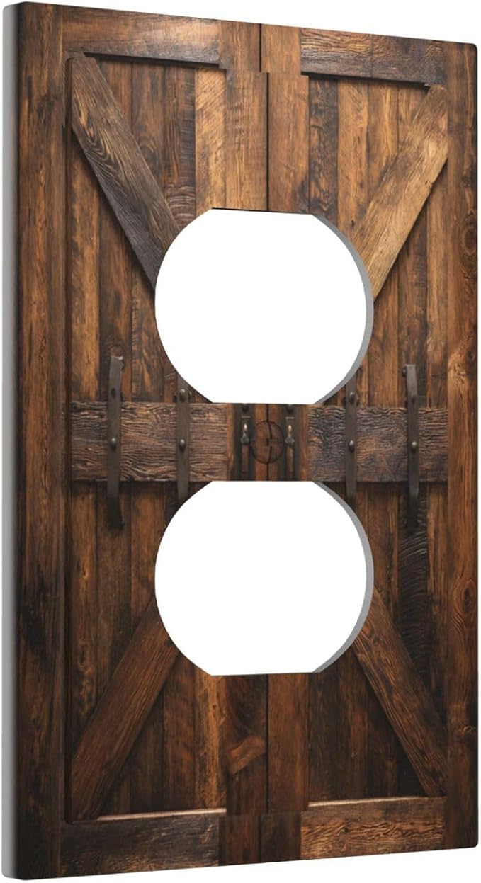 Decorative Outlet Covers Retro Brown Wood Barndoor 1 Gang Duplex Light Switch Cover Plate Unique Wall Plates for Electrical Outlets Switch Plate Covers for Farmhouse Home Decor