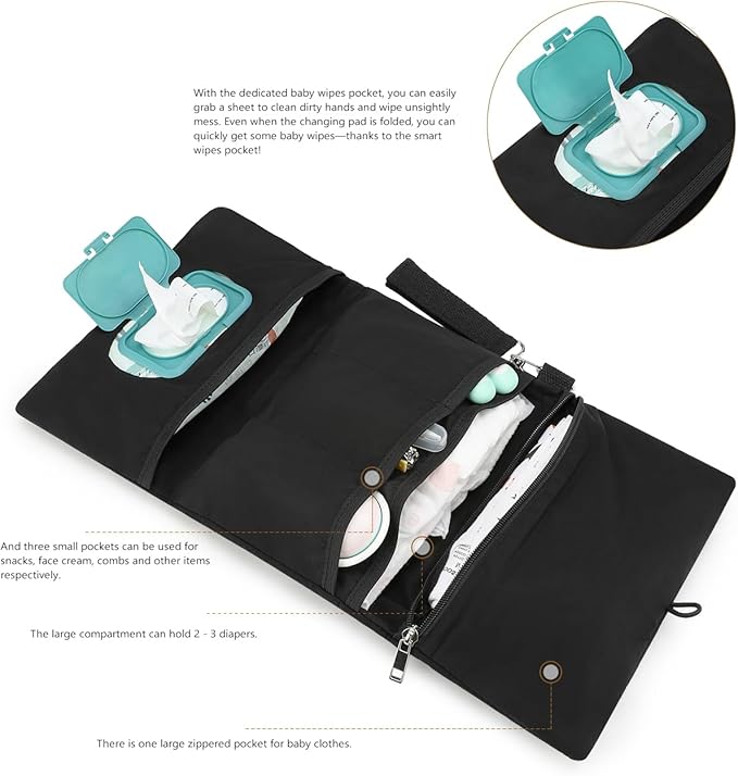 MOMIGO Baby Diaper Bag Organizer Pouches - Waterproof Pod Foldable Diaper Organizer Set, Cute Bear Bag Gift for Baby Shower (Black)