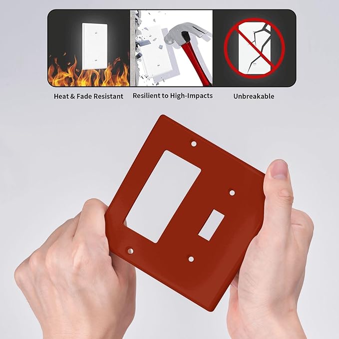 Brown 2 Gang Combination Light Switch Cover Decorative 1-Toggle 1-Decorator Wall Plate Electrical GFCI Combo Receptacle Faceplate