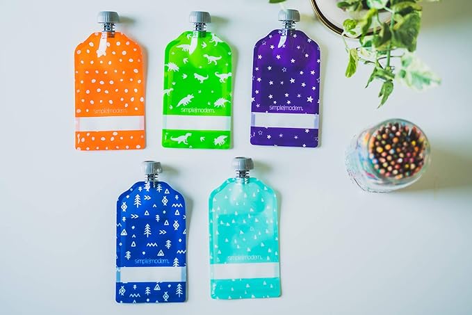 Simple Modern Reusable Baby Food Pouches for Toddlers | BPA Free Plastic, Food Safe, Freezer Safe | Refillable for Applesauce Yogurt & Puree Squeeze Pouch | | 5oz | Assorted, 10 Count (Pack of 2)