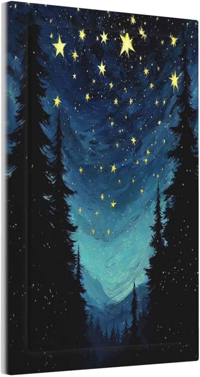 Light Switch Cover Plate Blue Starry Sky Forest Painted Star Pine Tree Oil Painting 1 Gang No Device Blank Electrical Wall Plates Faceplate Decorative Switch Plate for Bedroom Cabin Decor