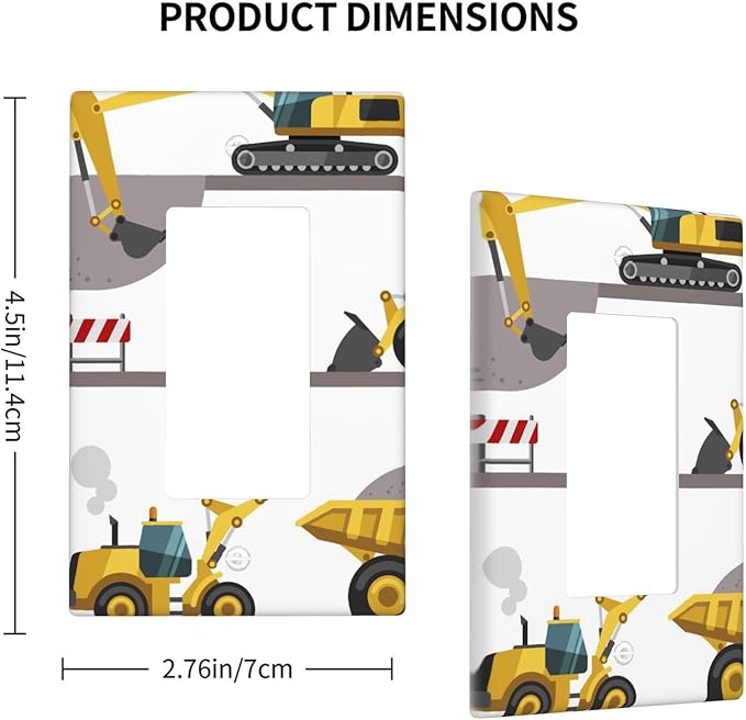 Construction Truck 1-Gang Rocker Wall Plate, Excavator Truck Vehicle Switch Plate for Boys Room, Kids Room & Playroom