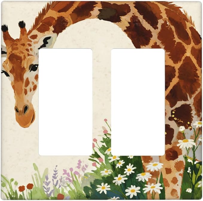 Giraffe Double Rocker Wall Plate Decorative 2 Gang Light Switch Covers Electrical Switchplate Home Decorate Faceplat for Bathroom Bedroom Kitchen Room 4.5 x 4.5 Inch