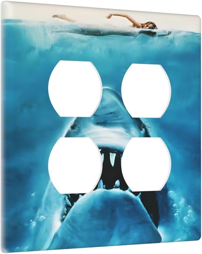 Swimming Woman Funny Shark Blue Ocean Outlet Covers 2 Gang Double Duplex Decorative Light Switch Covers Electrical Wallplates Socket Faceplate for Kids Room Bedroom Decor