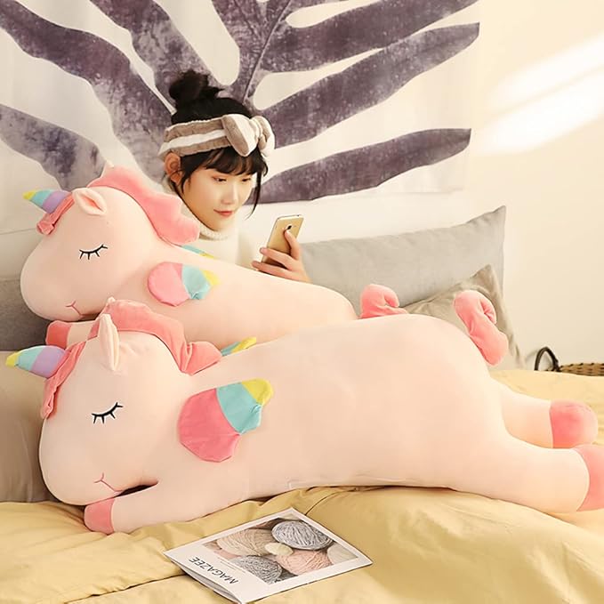 Unicorn Plush Hugging Pillow, Big Unicorn Stuffed Animal Body Pillow Toy Gifts for Kids, Valentine, Christmas (Pink, 31.4 in)