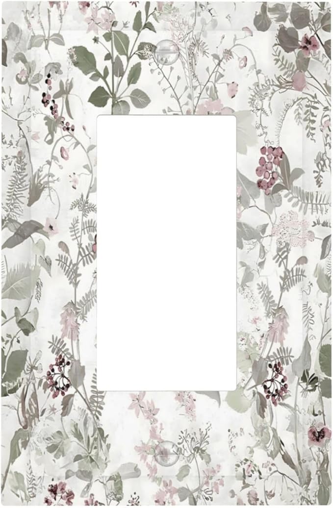 Boho Floral Leaf Vintage Watercolor Flower Decorative Outlet Covers 1 Gang Single Rocker Light Switch Cover Plate Wall Plates GFCI Faceplate for Farmhouse Bedroom Decor