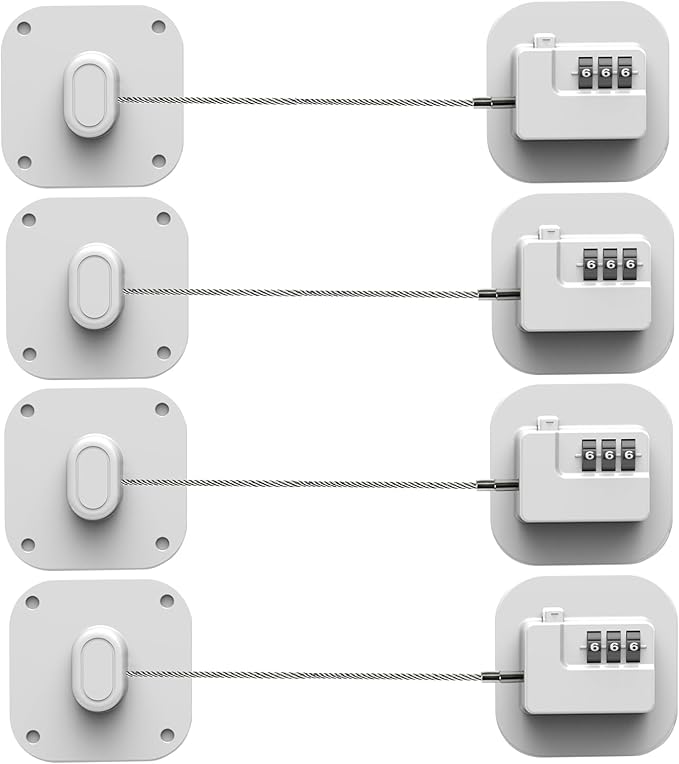 Refrigerator Lock, Combination Lock for Refrigerator Cabinets, Drawers, Heavy Duty Fridge Lock, Easy Install No Keys Needed (White-4Pack)