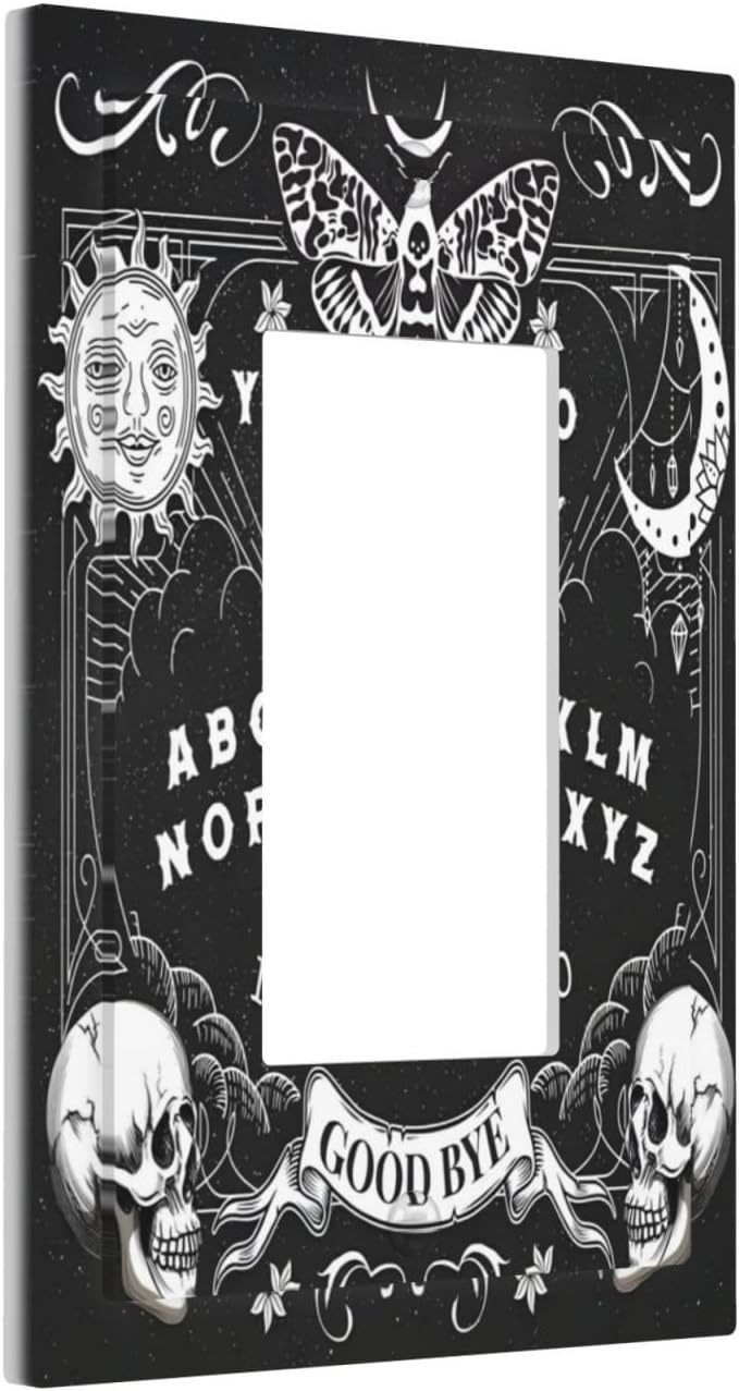 Black Witchy Skeleton Skull Gothic Sun Moon Decorative Outlet Covers 1 Gang Single Rocker Light Switch Cover Plate Wall Plates GFCI Faceplate for Bedroom Living Room Decor