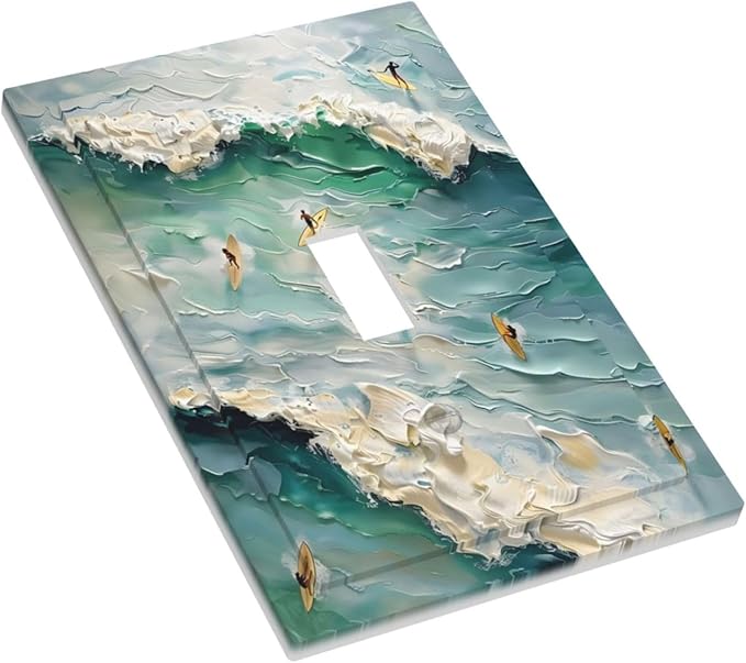 Beach Waves Ocean Surfing Hoverboard Painting Print Decorative Light Switch Cover 1 Gang Single Toggle Device Electrical Faceplate Switchplates Decorator Outlet Wall Plate for Bedroom Living Room