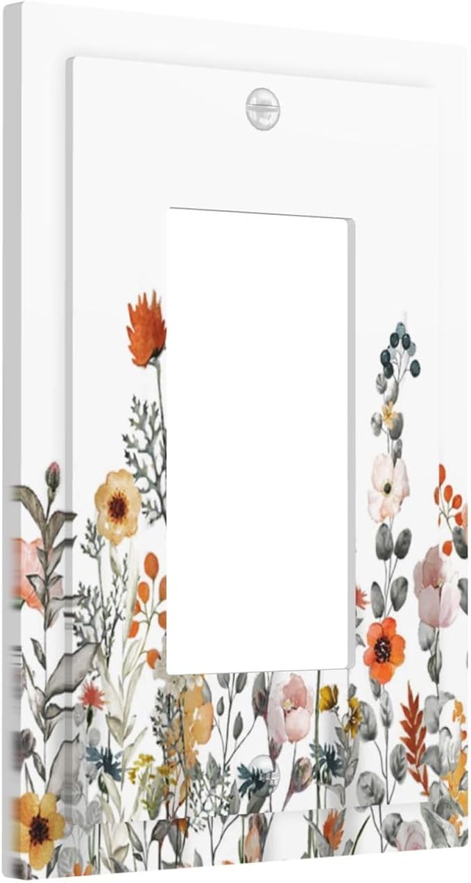 Decorative Outlet Covers Colorful Wildflowers Boho Vintage Floral 1 Gang Single Rocker Light Switch Cover Plate Wall Plates Gfci Faceplate For Bed Room Living Room Decor