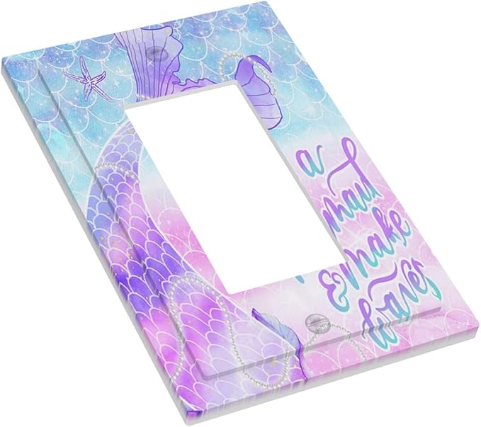 Kids Girls Purple Pink Blue Glitter Fish Mermaid Scales Tail Undersea Ocean 1 Gang Single Decorator/GFCI Device Outlet Wall Plate Electrical One Rocker Decorative Light Switch Cover Faceplate Dimmer