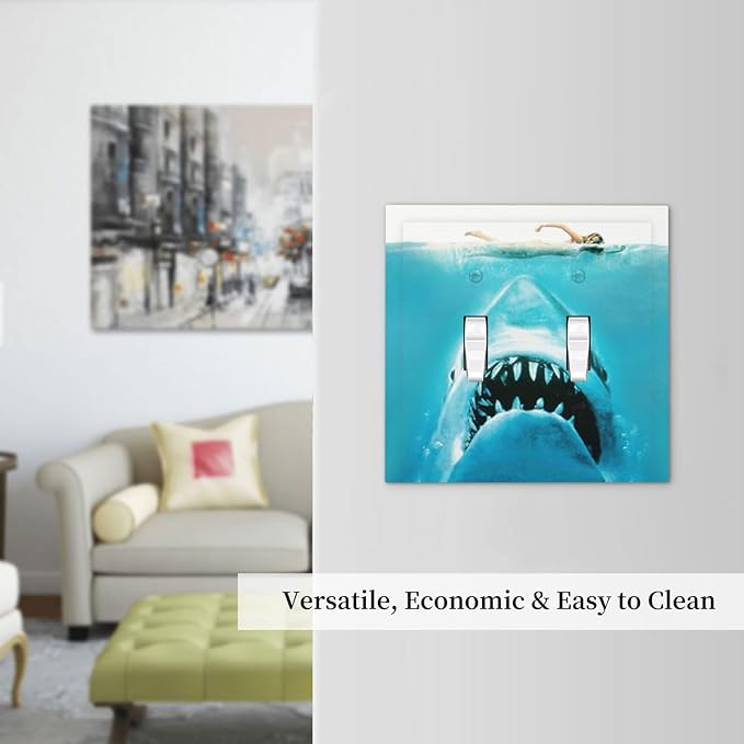 Beach Shark Oceanjaws Movie Vintage Look Decorative Switch Plates 2 Gang Double Toggle Outlet Light Switch Cover Wall Plate Electrical Faceplate for Bathroom Kids Room Decor