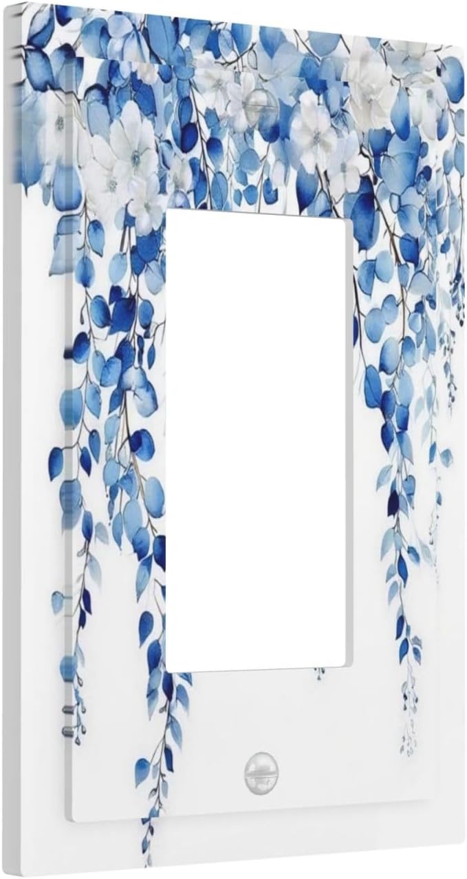 Blue Eucalyptus Leaves Floral Vine Flower Decorative Outlet Covers 1 Gang Single Rocker Light Switch Cover Plate Wall Plates GFCI Faceplate for Bedroom Living Room Decor