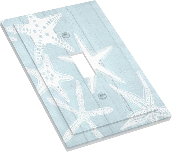 Beach Starfish Vintage Wood Rustic Country Ocean Decorative Light Switch Cover 1 Gang Single Toggle Device Electrical Faceplate Switchplates Decorator Outlet Wall Plate for Farmhouse Kids Room Decor