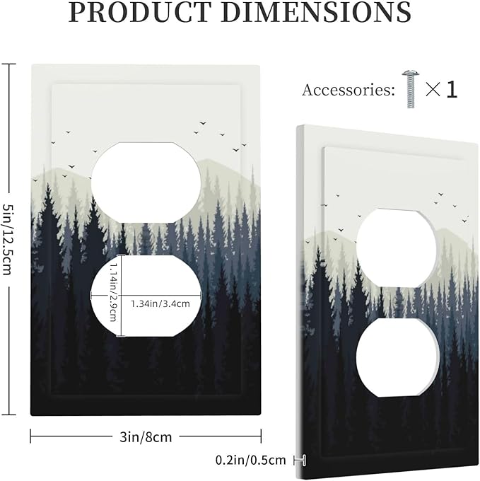 Outlet Covers Forest Pine Tree Mountains Black Bird 1 Gang Duplex Light Switch Cover Decorative Switch Plates Electrical Receptacle Faceplate Wall Plate For Bed Room Farmhouse Decor