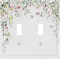Watercolor Flowers Vine Colorful Butterfly Floral Decorative Switch Plates 2 Gang Double Toggle Outlet Light Switch Cover Wall Plate Electrical Faceplate For Bed Room Living Room Decor
