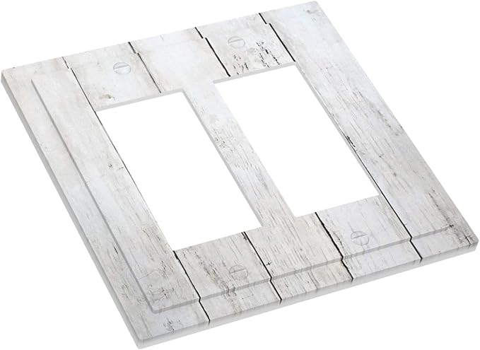 Modern Rustic Wood White Oak Print Decorative Outlet Covers 2 Gang Double GFCI Rocker Electrical Wall Panels Light Switch Cover Plate for Farmhouse Home Decor