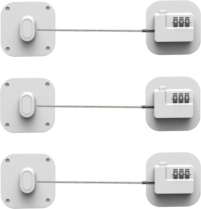Refrigerator Lock, Combination Lock for Refrigerator Cabinets, Drawers, Heavy Duty Fridge Lock, Easy Install No Keys Needed, (White-3Pack)