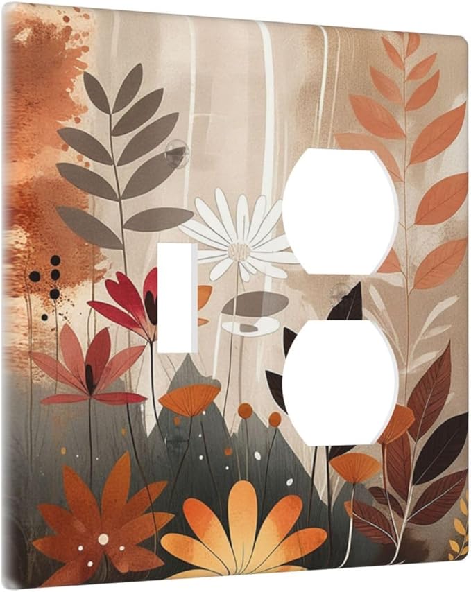 Boho Minimalist Vintage Wildflowers Plant Floral Art Watercolor Wallplates 1 Toggle 1 Duplex Electrical Gfci Faceplate Decorative Light Switch Covers Switch Plate for Bedroom Living Room Decor