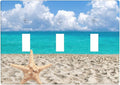 Beach Blue Ocean Light Switch Cover Plates Decorative Triple Toggle Wall Plate, 3 Gang Lightswitch Cover