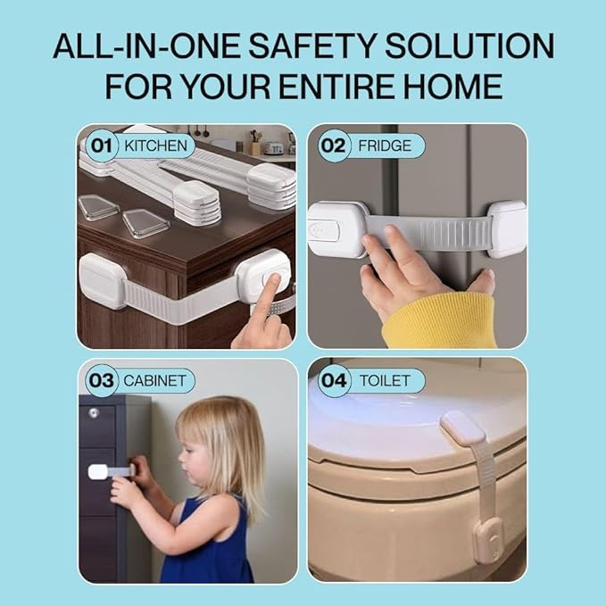 Fridge Strap Lock for Kids (8 Pack) Child Proof Fridge Locks with Strong 3M Adhesive, Baby Proof Refrigerator & Cabinet Safety Locks for Toddlers and Adults