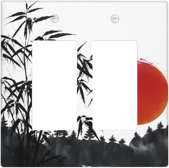 Decorative Outlet Covers Artistic Describe Black Bamboo Japanese Red Sun 2 Gang Wall Plate Double Rocker Switch Light Switch Plate Covers Jumbo Dual Electrical GFCI Switch Cover Plate