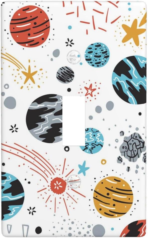 Space Planets Stars 1-Gang Toggle Light Switch Plate, Cartoon Space Wall Plate for Kids Room, Playroom, Bathroom & Kitchen