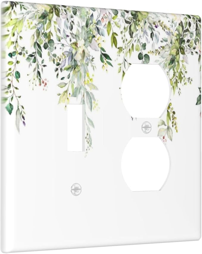 Wallplates Green Eucalyptus Leaves Floral Wildflower 1 Toggle 1 Duplex Switch Plate Electrical Gfci Faceplate Decorative Light Switch Covers For Bed Room Living Room Decor