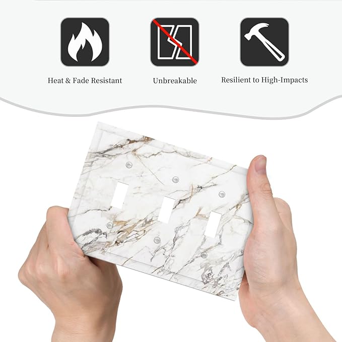 Light Switch Cover Plate White Brown Marble Abstract Modern Luxury 3 Gang Triple Toggle Decorative Switch Plates Wall Plates Electrical Switchplate Faceplate for Bathroom Kitchen Decor