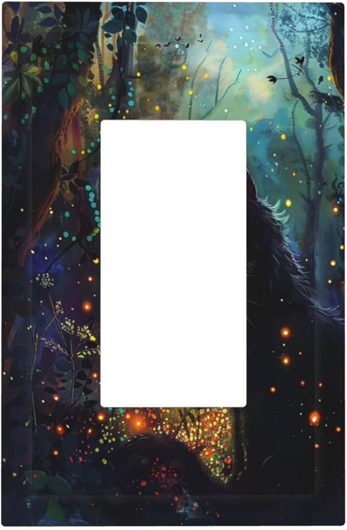 Light Switch Cover Plate Magic Fantasy Forest Mysterious Black Cat 1 Gang Outlet Covers Single Rocker Decorative Switch plates Electrical Wall Plates GFCI Receptacle for Kid Room Bathroom
