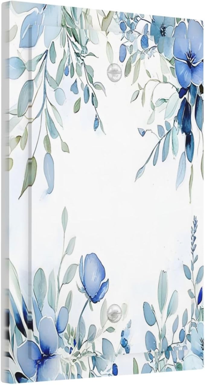 Watercolor Blue Flower Plant Floral Green Leaves Light Switch Cover Plate 1 Gang No Device Blank Electrical Wall Plates Faceplate Decorative Switch Plate for Bedroom Living Room Decor